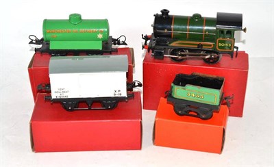 Lot 162 - Boxed Hornby '0' Gauge trains including locomotive, tender and two wagons