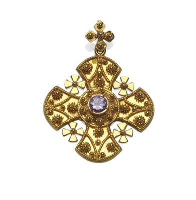 Lot 346 - A Cruciform Pendant, the Maltese cross form with tapered arms, and a smaller cross between each...