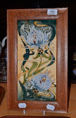 Lot 166 - Modern Moorcroft Montana Cornflower pattern two tile panel, impressed and painted factory...