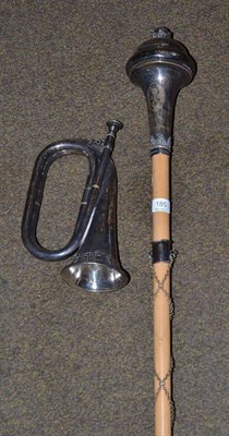 Lot 185 - A silver plated military presentation bugle and a drum major's mace