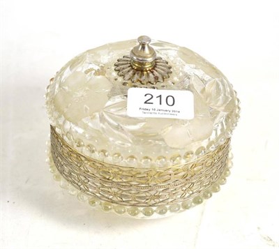 Lot 210 - A Continental moulded and engraved glass sugar bowl, with pierced white metal border