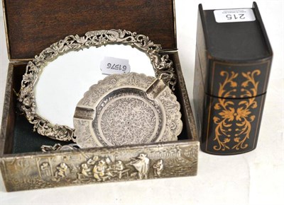 Lot 215 - Danish white metal box, white metal frame, ashtray, ladies wristwatch with strap stamped '925'...