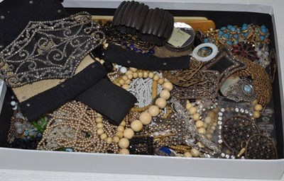 Lot 218 - Quantity of Victorian and later costume jewellery including bead necklaces, buckles, etc and...