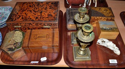 Lot 225 - Pair of candlesticks, boxes, photograph album and an early 20th century carved tusk