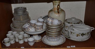 Lot 253 - A shelf of decorative ceramics including a Royal Doulton Larchmont pattern dinner service,...