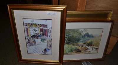 Lot 278 - William Maliphant (1862-1932) Welsh river landscape, watercolour, together with W. W. Hodges,...