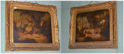 Lot 280 - British Provincial School, a fox setting up pheasants in a wood and a dog snarling at a fox...