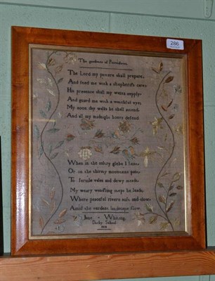 Lot 286 - A sampler dated 1818, entitled 'The Goodness of Providence'