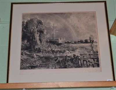 Lot 295 - David Lucas, after John Constable, ";The Rainbow, Salisbury Cathedral";, engraving published in...