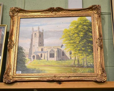 Lot 296 - A M Alderson, figures before a Yorkshire Church, signed, oil on canvas