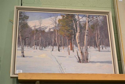 Lot 298 - Norwegian School (20th century), Winter woodland landscape, indistinctly signed, oil on...