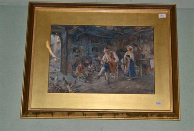 Lot 301 - Ettore Ascenzi (19th-20th century), interior scene with on old gentleman, children and...