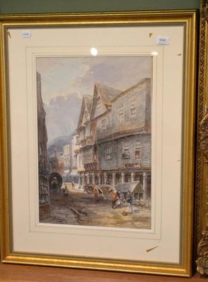 Lot 304 - Follower of S Prout (early 20th century) figures in a Continental street and figures before a...