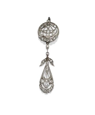 Lot 370 - An Early 20th Century Diamond and Pearl Pendant, the eight-cut diamonds and seed pearls in...