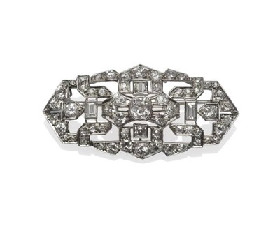 Lot 374 - An Art Deco Diamond Plaque Brooch, of geometric form, set throughout with old cut, brilliant...