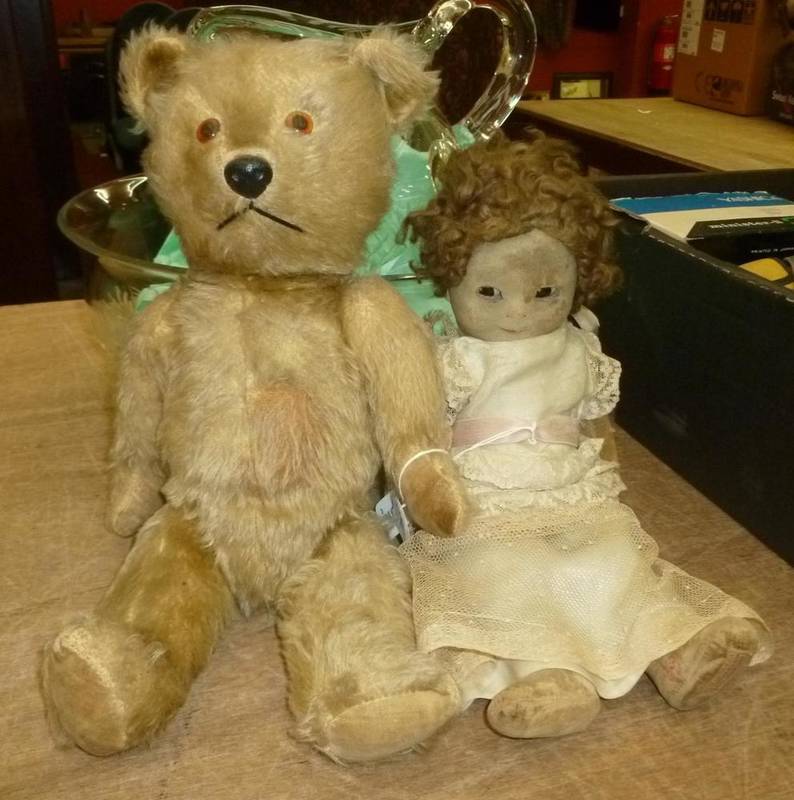 Lot 540 - Chad Valley doll and a teddy bear
