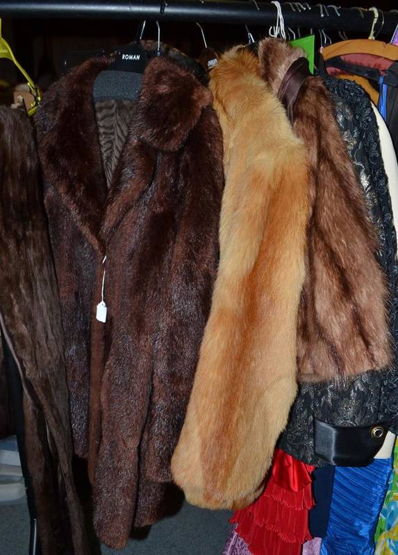 Lot 545 - Faux fur coat, fox fur short jacket, two brown fur jackets and three stoles (7)
