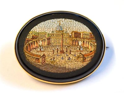 Lot 382 - A Micro Mosaic Brooch, the oval body depicting St Peter's Basilica, Rome, in a plain oval...