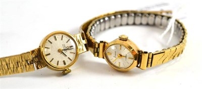 Lot 13 - A lady's 9ct gold wristwatch signed Omega and a 9ct gold lady's Accurist wristwatch (2)