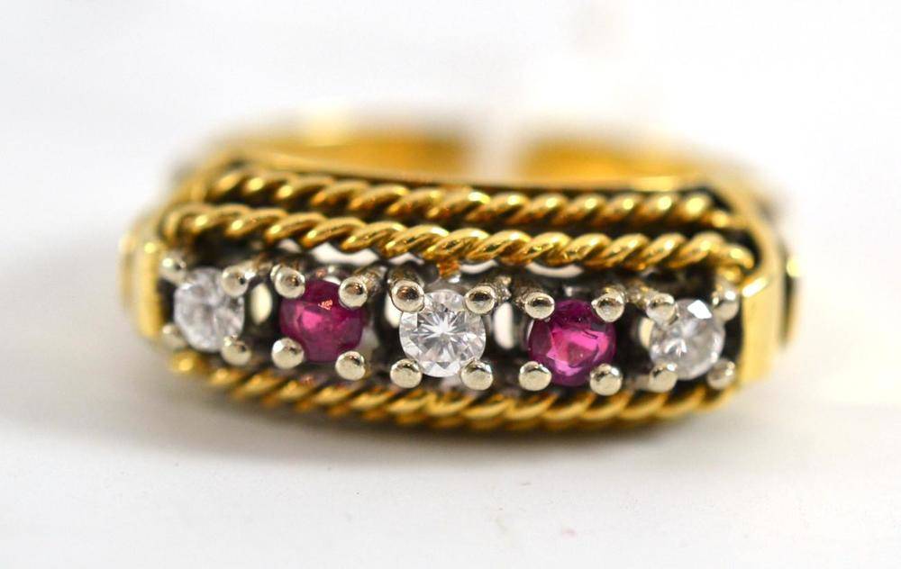 Lot 30 - A diamond and ruby five stone ring