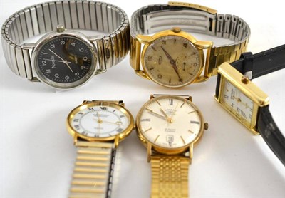 Lot 40 - A 9ct gold wristwatch signed Rotary, plated Roamer and three other wristwatches (5)