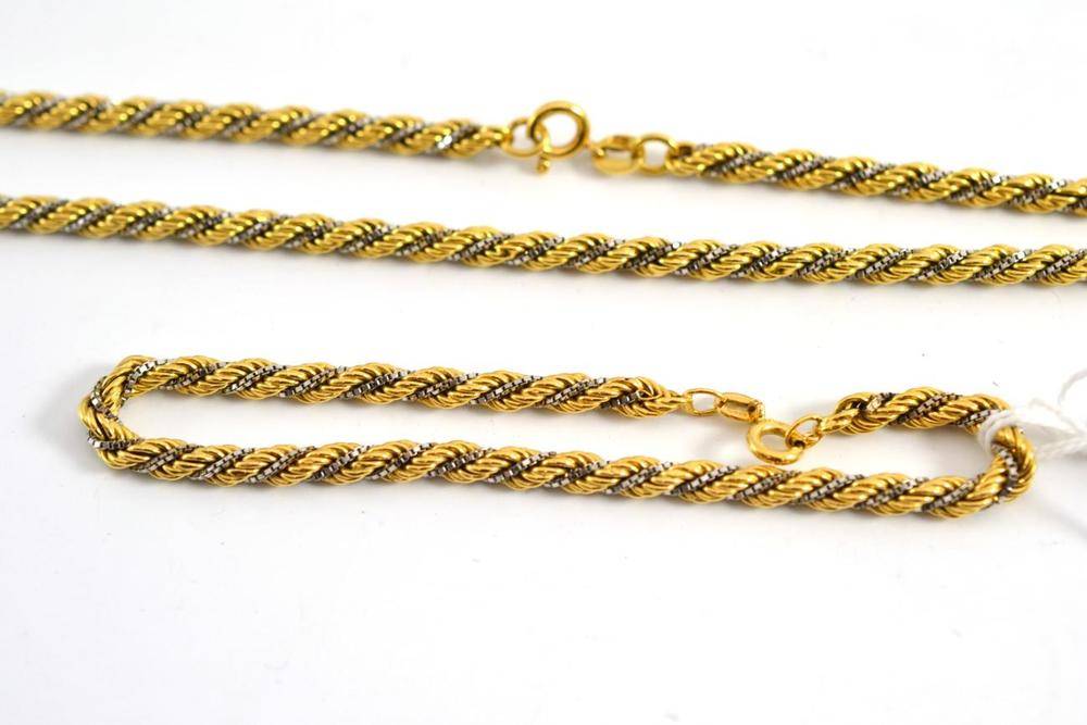 Lot 45 - A two colour rope twist necklace and bracelet, each stamped '750' or '18K'