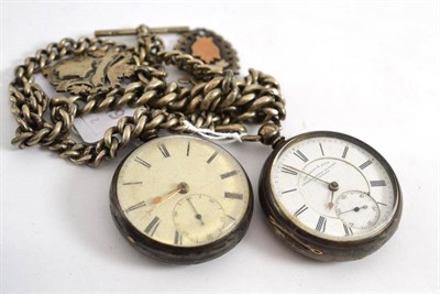 Lot 47 - Two silver pocket watches on silver watch chains