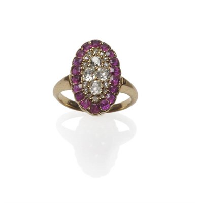 Lot 388 - A Diamond and Ruby Navette Cluster Ring, circa 1900, a cluster of old cut and rose cut...