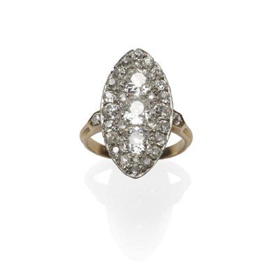 Lot 389 - A Diamond Navette Cluster Ring, old cut diamonds in a white pavé setting, to shoulders each...