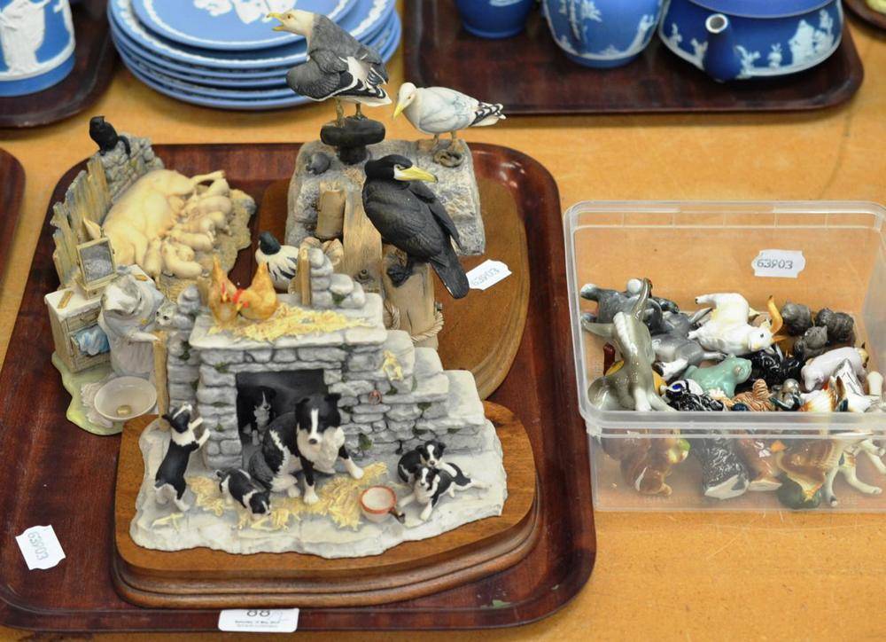 Lot 88 - Four Border Fine Art figure groups - sea birds, border collie & puppies, sow and piglets and...