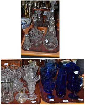 Lot 89 - Three decanters, blue coloured glass, cut glass etc
