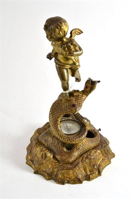 Lot 125 - Figural gilt metal combination inkwell and compass stamped 'Ben W Hawkins published February...