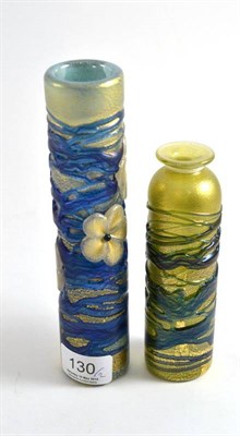 Lot 130 - Isle of Wight cylindrical glass vase decorated with flowers and another smaller both signed Timothy