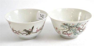 Lot 142 - Pair of Chinese famille rose bowls with birds and branches