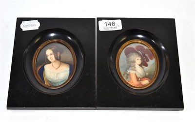 Lot 146 - Two framed miniatures in ebonised frames