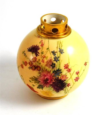 Lot 148 - A Royal Worcester porcelain pot pourri vase of globular form with pierced neck, painted with...