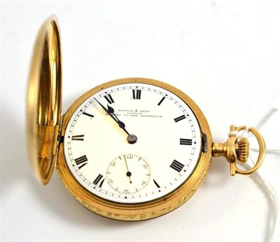 Lot 160 - A 14k hunter pocket watch, the case engraved with a swallow and farm scene