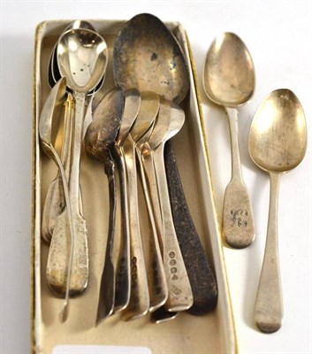 Lot 171 - A George III teaspoon, 1813, a George III dessert spoon, 1800, six George IV teaspoons, 1824, a...