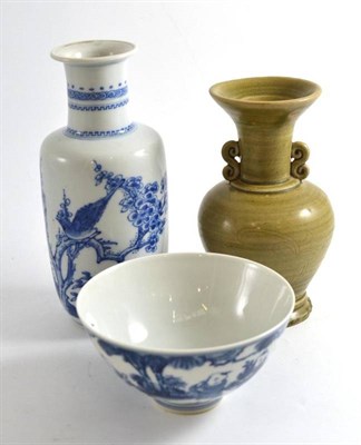 Lot 206 - Chinese blue and white vase, a bowl and a celadon vase