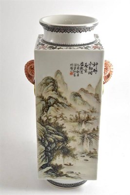 Lot 207 - A modern Chinese landscape vase with elephant handles