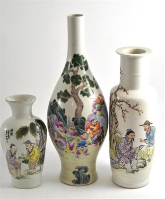 Lot 210 - Three Chinese porcelain vases painted with figures