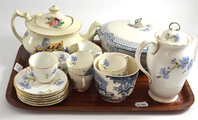 Lot 215 - Tray of ceramics including an Adderley coffee set, Maling teapot and stand etc