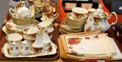 Lot 227 - Royal Albert Old English Rose pattern thirty-eight piece tea service with matching table cloth...