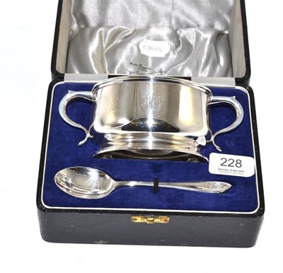 Lot 228 - A William Greenwood & Sons silver twin-handled bowl and spoon (boxed)