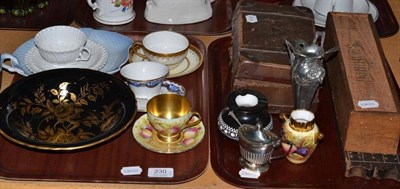 Lot 230 - Silver mustard pot and cover with spoon; a boxed set of dominoes; a small case of Britains...