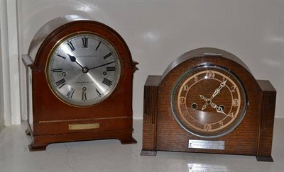 Lot 260 - A chiming mantel clock retailed by Greenwood & Sons and a striking mantel clock