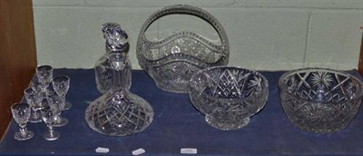 Lot 266 - Shelf of assorted cut drinking glassware, bowls and two boxed sets of glasses