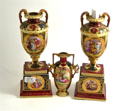 Lot 272 - A pair of Vienna style vases and another