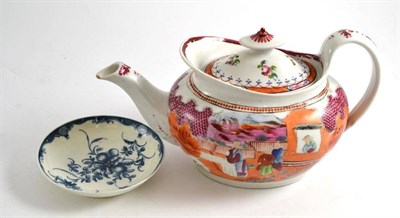 Lot 282 - An 18th century Caughley blue and white saucer and a 19th century Newhall teapot with painted...