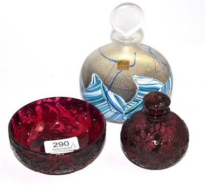 Lot 290 - Isle of Wight seascape pattern scent bottle and stopper, ruby glass small bowl and similar...